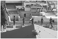 Roof of Teatro Juarez with statues. Guanajuato, Mexico (black and white)