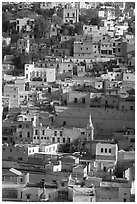 Houses built on steep hill,  early morning. Guanajuato, Mexico (black and white)