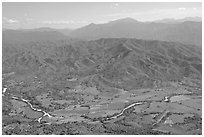 Aerial view of plain, foothills and Sierra de Madre. Mexico (black and white)