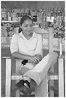 Woman in a fruit stand. Mexico (black and white)