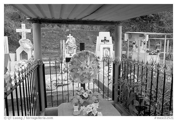 Covered tomb in a cemetery. Mexico (black and white)