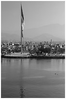 Largest Mexican flag sagging in early morning, Ensenada. Baja California, Mexico ( black and white)