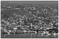 Harbor and hill, Ensenada. Baja California, Mexico (black and white)