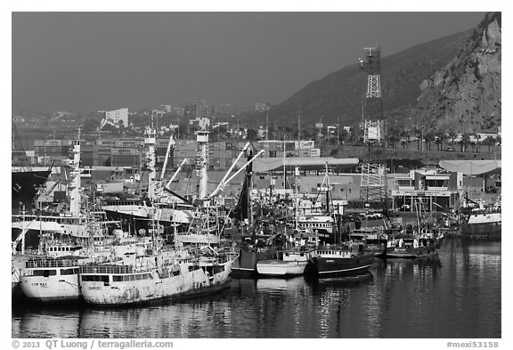 Fishing fleet, Ensenada. Baja California, Mexico (black and white)