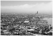 View of downtown and harbor from above, Ensenada. Baja California, Mexico (black and white)