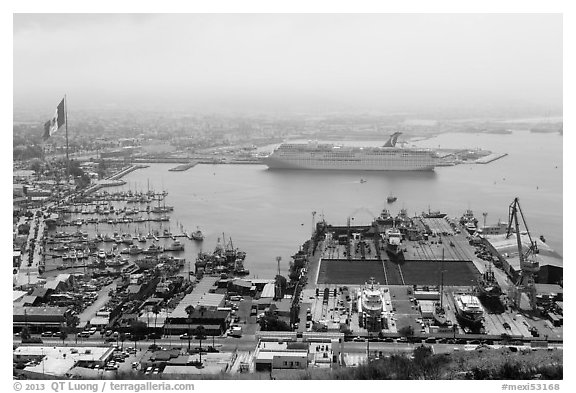 Harbor and cruise ship from above, Ensenada. Baja California, Mexico