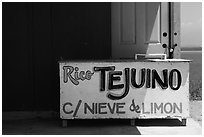 Sign at beachside food stand. Baja California, Mexico (black and white)