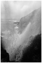 Marine geyser blowing up 100 feet, La Bufadora. Baja California, Mexico (black and white)