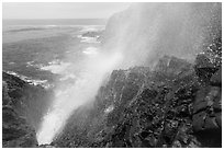 Jet of water blowing up 30 meters, La Bufadora. Baja California, Mexico (black and white)
