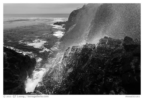 Cliffs and spray from blowhole, La Bufadora. Baja California, Mexico