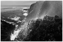 Cliffs and spray from blowhole, La Bufadora. Baja California, Mexico (black and white)