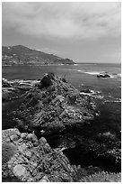 Bay, rocks, and kelp, La Bufadora. Baja California, Mexico ( black and white)