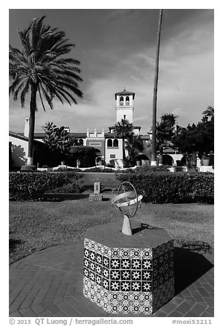 Patio gardens festooned with hand-painted tiles, Riviera Del Pacifico, Ensenada. Baja California, Mexico