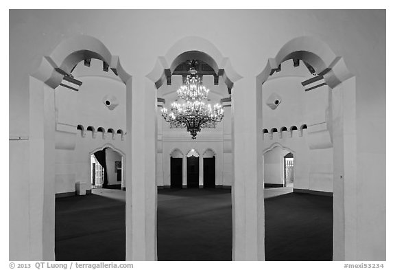 Looking into casino room, Riviera Del Pacifico, Ensenada. Baja California, Mexico (black and white)