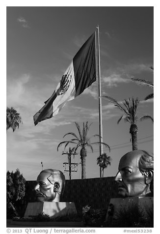 Plaza Civica with giant busts of Mexican heroes, Ensenada. Baja California, Mexico