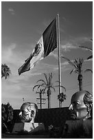 Plaza Civica with giant busts of Mexican heroes, Ensenada. Baja California, Mexico (black and white)