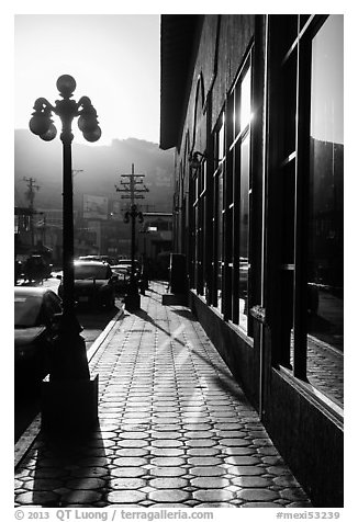 Downtown sidewalk, Ensenada. Baja California, Mexico (black and white)