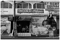 Fish taco restaurant, Ensenada. Baja California, Mexico (black and white)