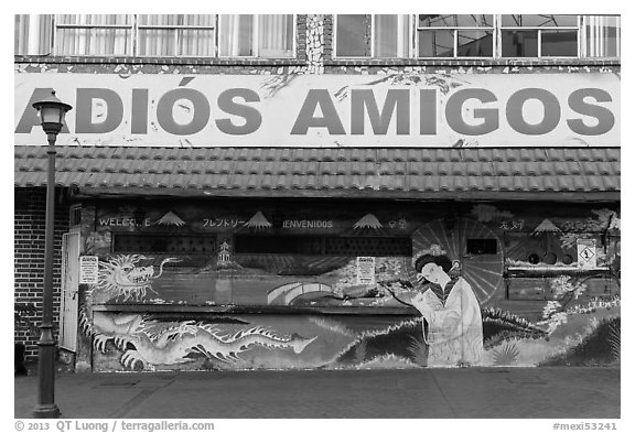 International mural decor, Ensenada. Baja California, Mexico (black and white)