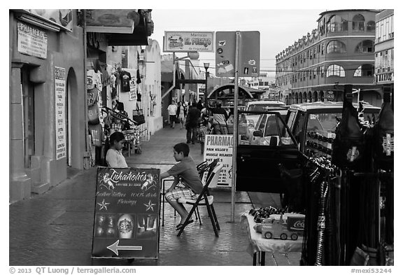 Avenida Lopez Mateos street, Ensenada. Baja California, Mexico (black and white)