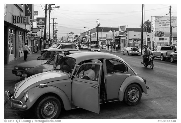 Street and Wolswagen bug, Ensenada. Baja California, Mexico