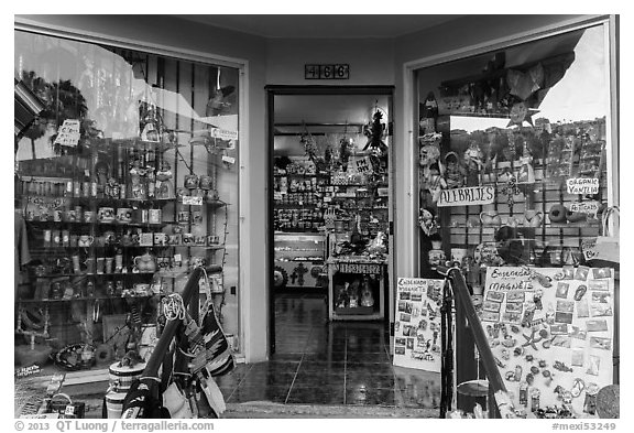 Souvenir shop, Ensenada. Baja California, Mexico (black and white)