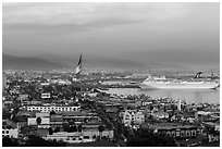 Ensenada harbor, and cruise ship at sunset. Baja California, Mexico (black and white)