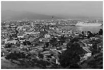 Ensenada and harbor at dusk. Baja California, Mexico (black and white)