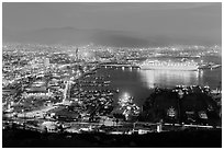 Harbor at night from above, Ensenada. Baja California, Mexico ( black and white)