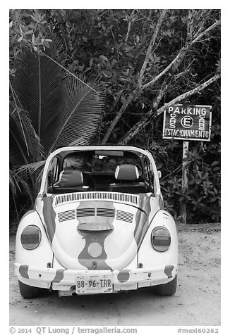 Volkswagen beetle. Cozumel Island, Mexico (black and white)