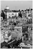 Old town rooftops and Dome of the Rock. Jerusalem, Israel (black and white)