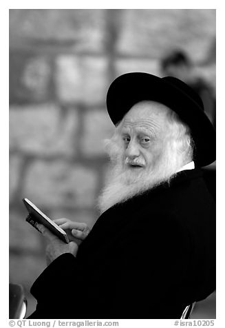 Elderly orthodox jew, Western (Wailling) Wall. Jerusalem, Israel (black and white)