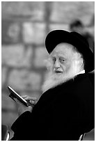 Elderly orthodox jew, Western (Wailling) Wall. Jerusalem, Israel (black and white)