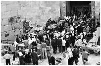 Crowds outside Damascus Gate. Jerusalem, Israel (black and white)