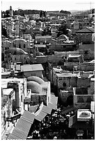 Crowded streets and roofs of the old town. Jerusalem, Israel (black and white)