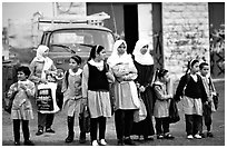 Muslem women and girls, East Jerusalem. Jerusalem, Israel ( black and white)