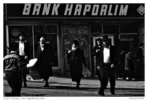 Jews in the ultra-orthodox Mea Shearim district. Jerusalem, Israel (black and white)