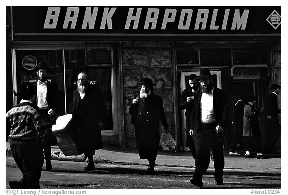 Jews in the ultra-orthodox Mea Shearim district. Jerusalem, Israel (black and white)