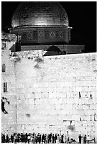 Western (Wailling) Wall and Dome of the Rock at night. Jerusalem, Israel (black and white)