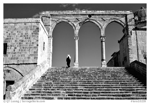 Arches on the entrance of the Dome of the Rock. Jerusalem, Israel (black and white)