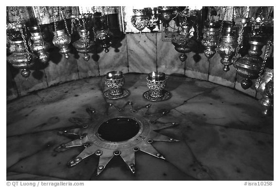 The nativity star in the Church of the Nativity, Bethlehem. West Bank, Occupied Territories (Israel)