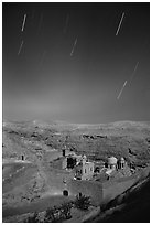 Star trails above the Mar Saba Monastery. West Bank, Occupied Territories (Israel) ( black and white)