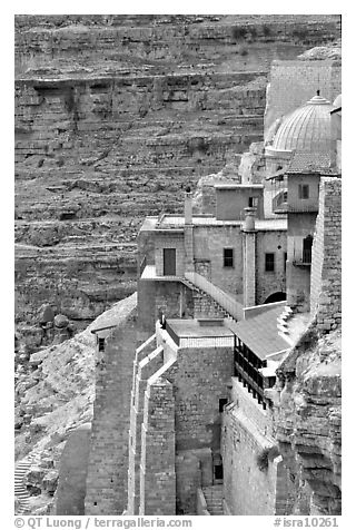 Blue dome of the Mar Saba Monastery. West Bank, Occupied Territories (Israel) (black and white)