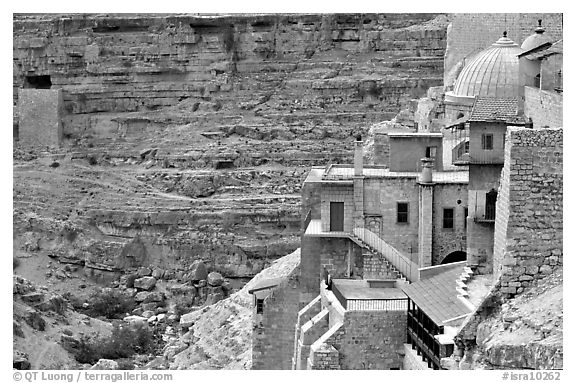 Greek Orthodox Mar Saba Monastery. West Bank, Occupied Territories (Israel) (black and white)