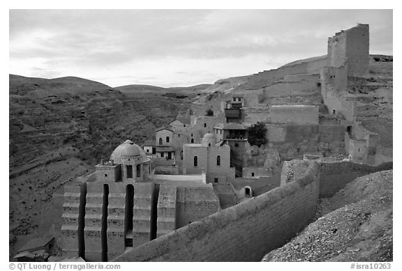 Mar Saba Monastery, sunrise. West Bank, Occupied Territories (Israel) (black and white)