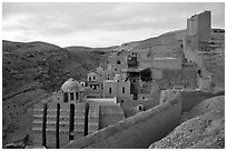 Mar Saba Monastery, sunrise. West Bank, Occupied Territories (Israel) (black and white)