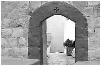 Blue doorway inside the Mar Saba Monastery. West Bank, Occupied Territories (Israel) ( black and white)