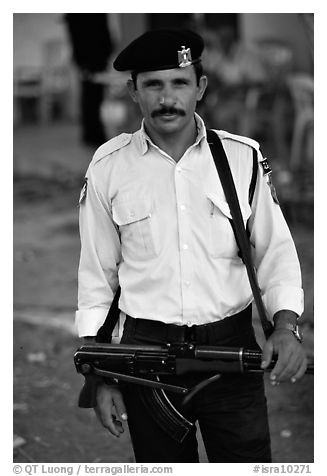 Palestinian Policeman, Jericho. West Bank, Occupied Territories (Israel) (black and white)