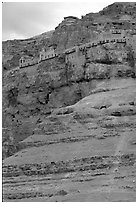 Monastery perched on the side of a steep clif. West Bank, Occupied Territories (Israel) (black and white)