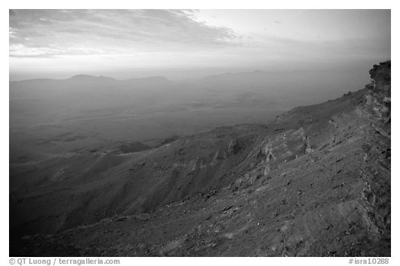 Maktesh Ramon (Wadi Ruman) Crater, sunrise. Negev Desert, Israel (black and white)